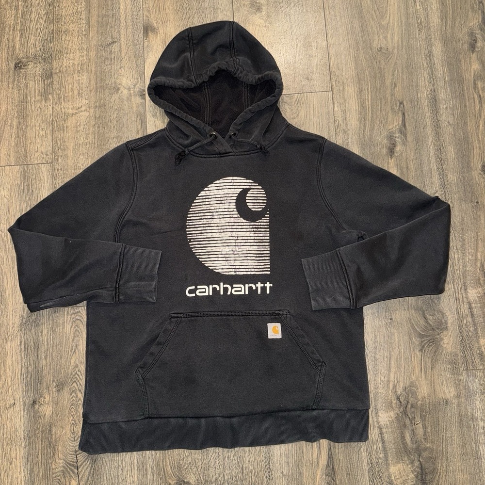 VTG Carhartt Hoodie Men M-L Rain Defender Faded Distressed Sweatshirt Y2K Grunge - Picture 2 of 15